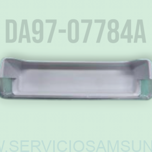 Botellero de puerta **DA97-07784A** original **Samsung** para frigorífico, bandeja portabotellas de plástico resistente con frontal transparente diseñada para sujetar botellas de forma segura en la puerta del refrigerador Samsung.