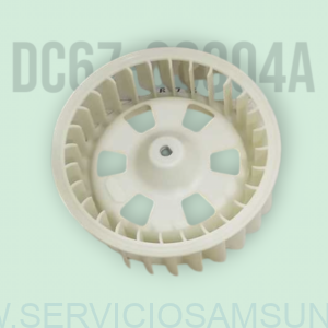 Ventilador de secado **DC67-00904A** original **Samsung** para lavadora, hélice interna de plástico técnico PA66 diseñada para facilitar la circulación de aire y reducir la humedad durante el funcionamiento del equipo.