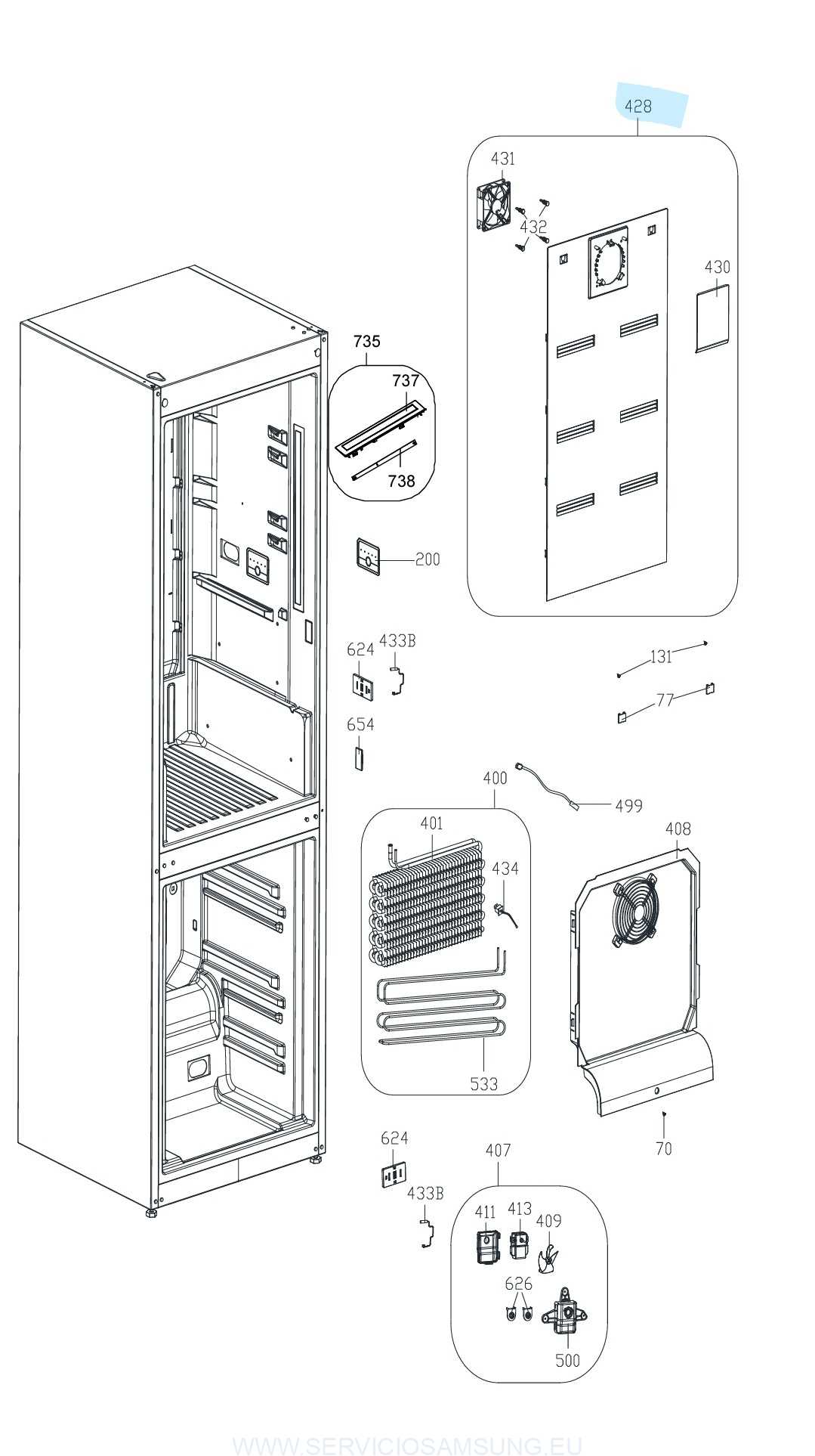 DA81-07235A Carcasa trasera completa frigorífico Samsung